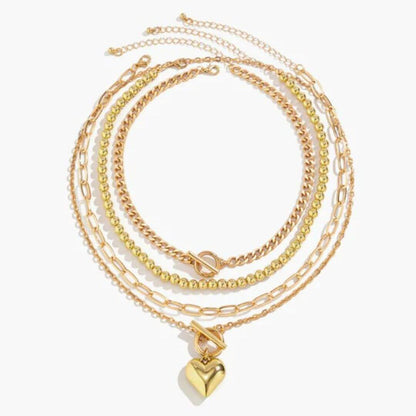 Gold Layered Heart Chain Necklace - Diane Jewelry