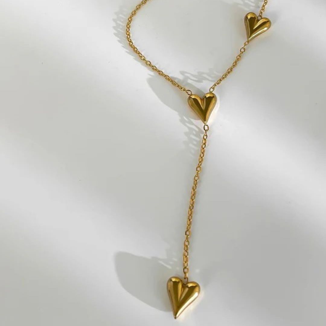 Gold Y Drop Heart Necklace - Diane Jewelry