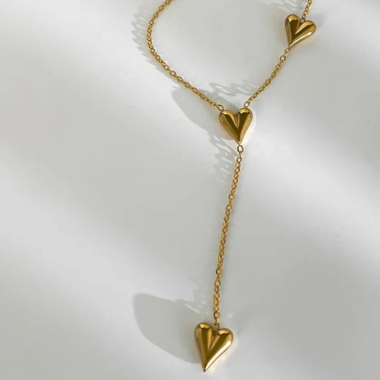 Gold Y Drop Heart Necklace - Diane Jewelry