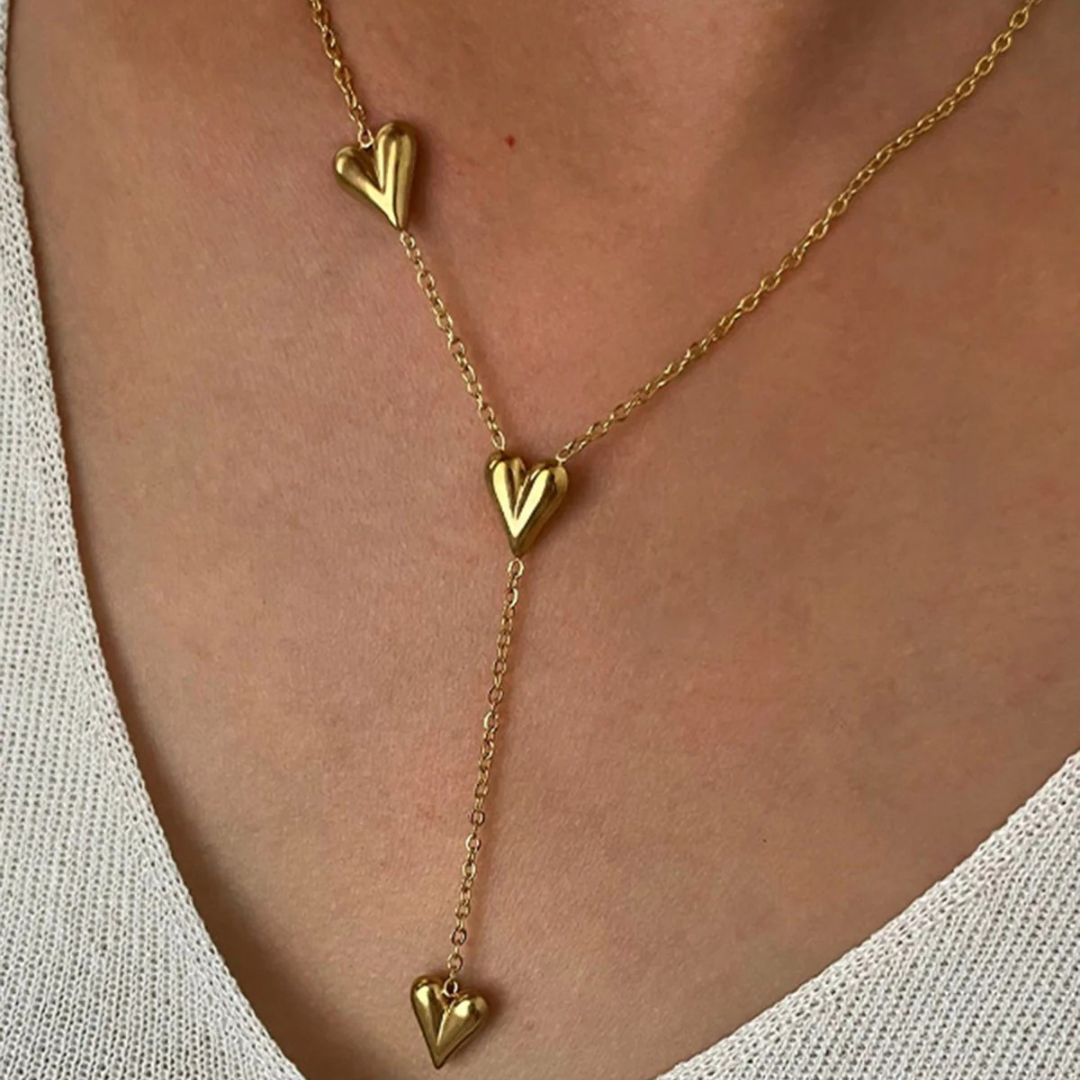 Gold Y Drop Heart Necklace - Diane Jewelry