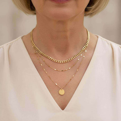 Gold Layered Chain Disc Necklace Emma & Noah Jewelry