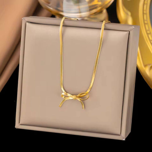 Gold Bow Ribbon Chain Necklace - Diane Jewelry