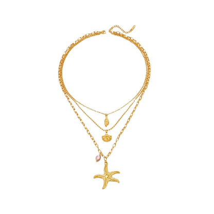 Gold Layered Starfish Shell Necklace - Diane Jewelry