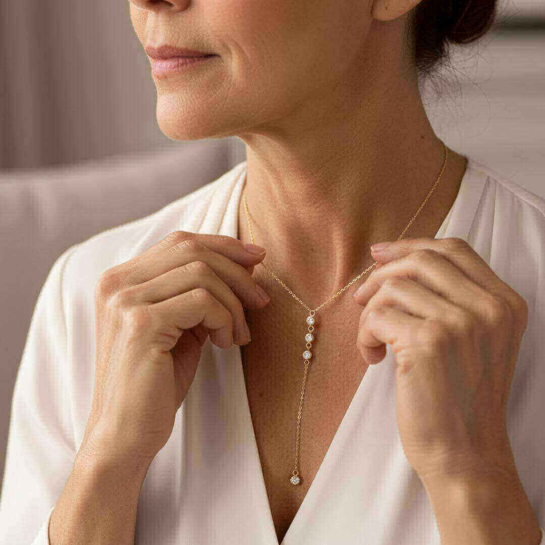 Gold Crystal Drop Lariat Necklace Emma & Noah Jewelry