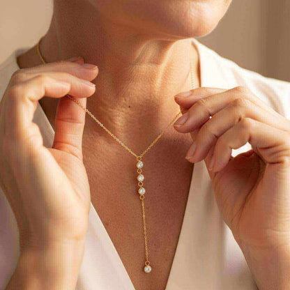 Gold Crystal Drop Lariat Necklace Emma & Noah Jewelry