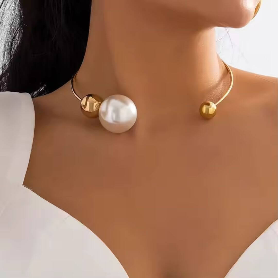 Gold Open Collar Pearl Necklace - Diane Jewelry