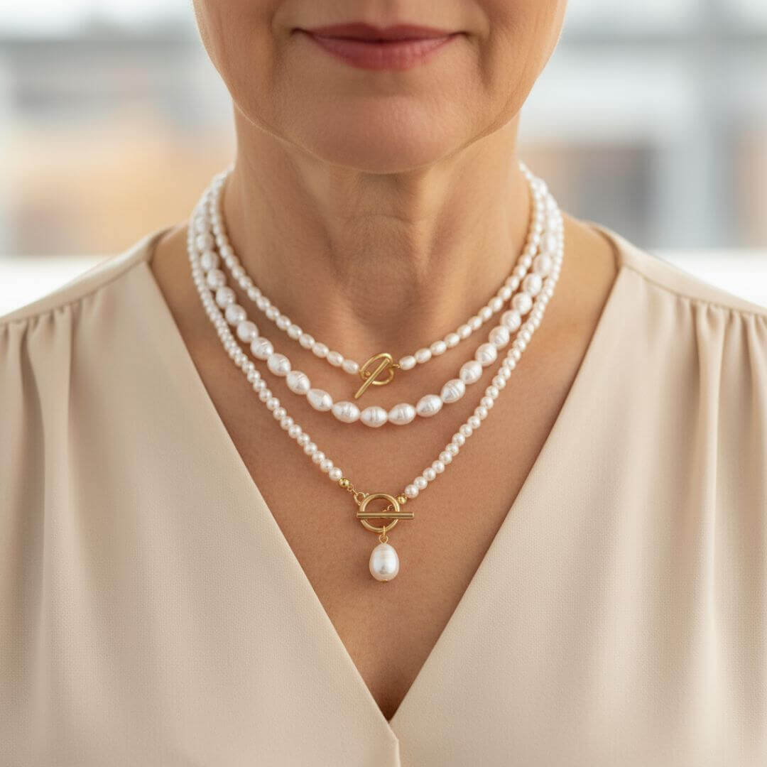 Layered Pearl Toggle Pendant Necklace Emma & Noah Jewelry