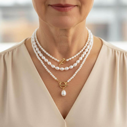 Layered Pearl Toggle Pendant Necklace Emma & Noah Jewelry