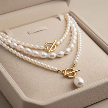 Layered Pearl Toggle Pendant Necklace Emma & Noah Jewelry