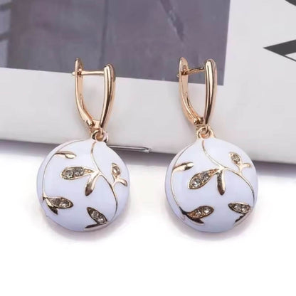 White Enamel Leaf Drop Earrings - Diane Jewelry
