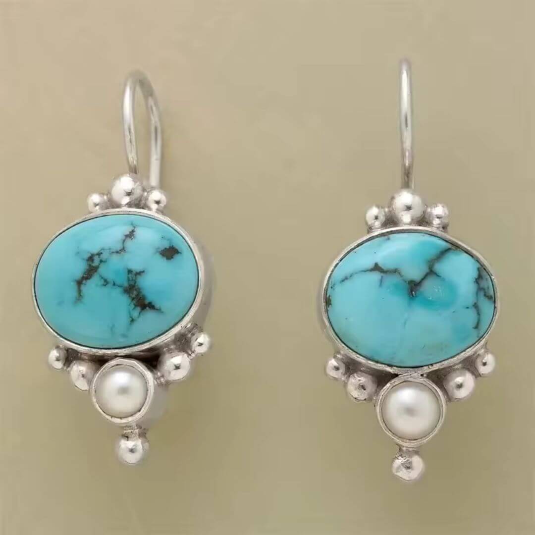 Turquoise Pearl Silver Dangle Earrings - Diane Jewelry