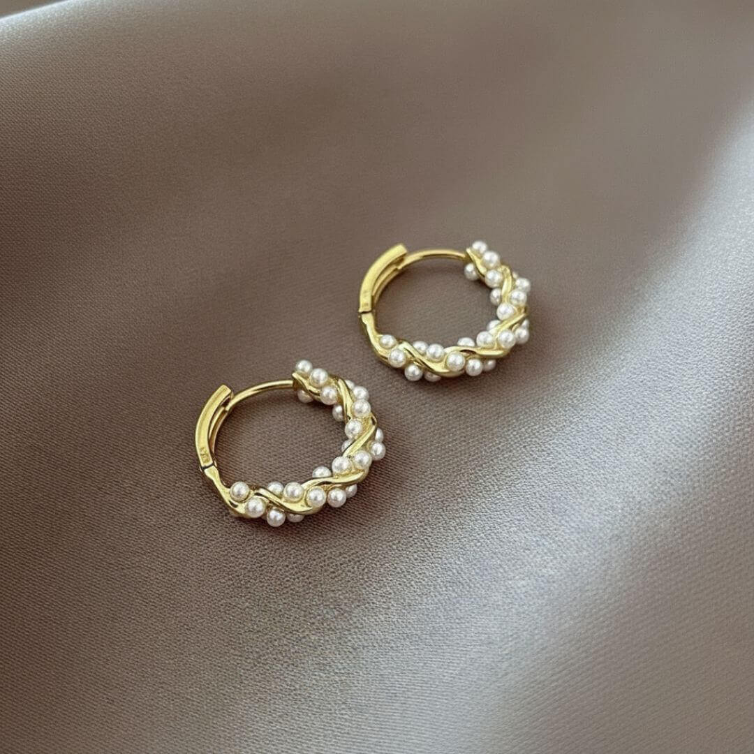 Gold Pearl Twisted Hoop Earrings Emma & Noah Jewelry