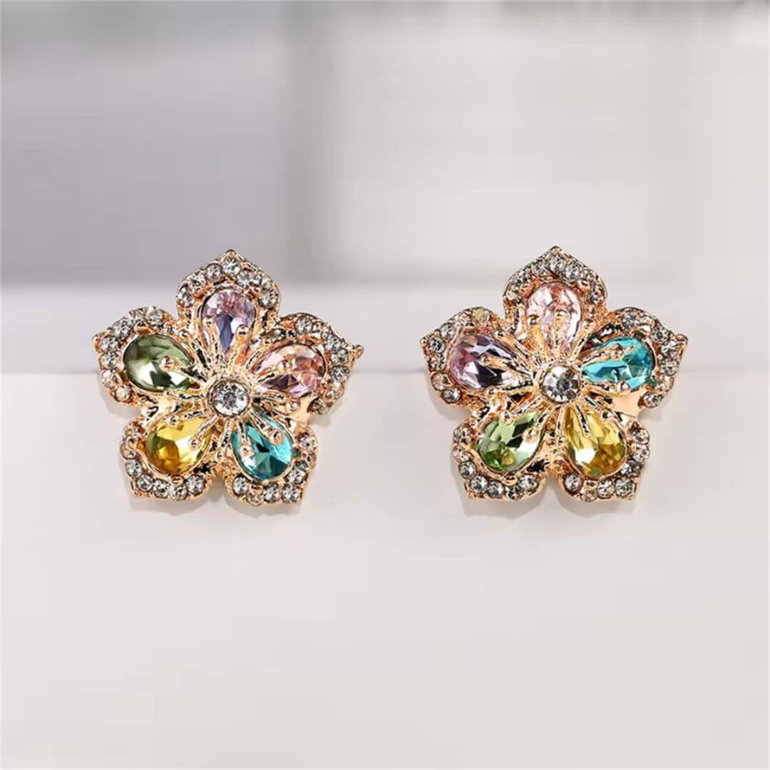 Pink Crystal Floral Stud Earrings - Diane Jewelry