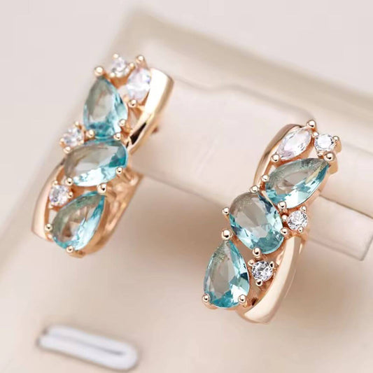 Gold Aqua Crystal Huggie Earrings - Diane Jewelry