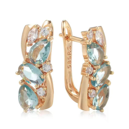 Gold Aqua Crystal Huggie Earrings - Diane Jewelry