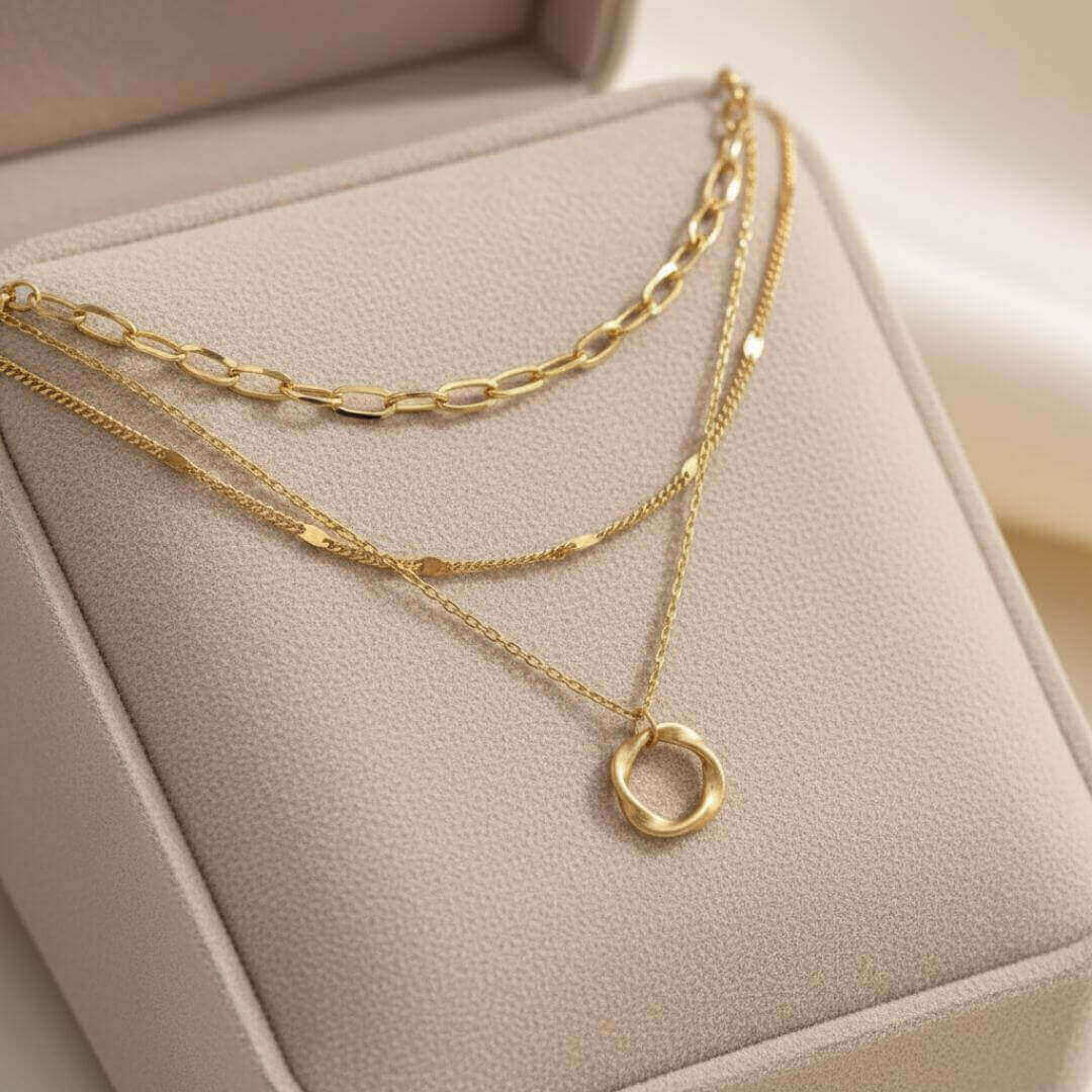 Gold Layered Circle Pendant Necklace Emma & Noah Jewelry