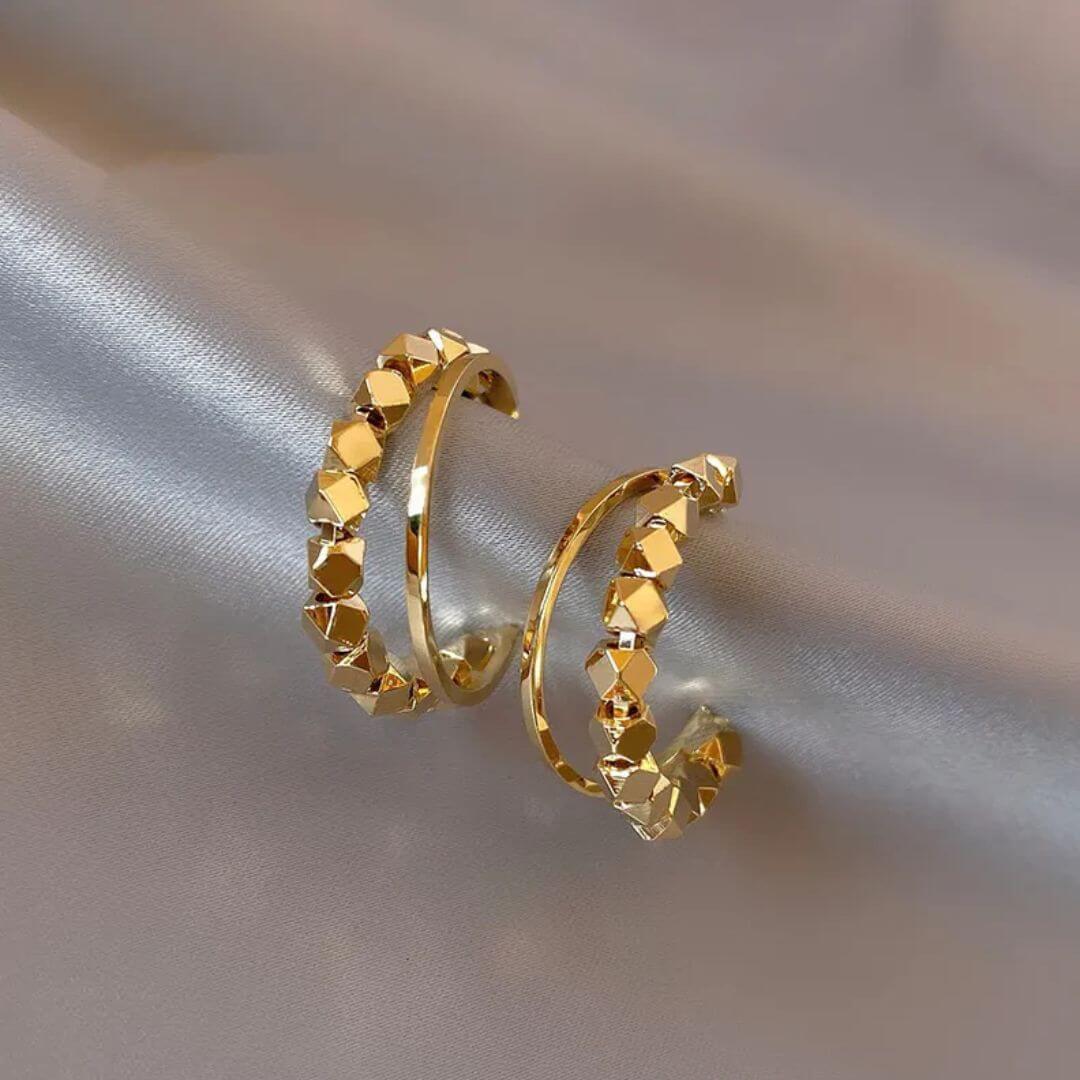 Geometric Textured Gold Hoop Earrings - Diane Jewelry
