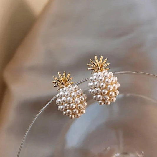 Gold Pineapple Pearl Statement Earrings - Diane Jewelry