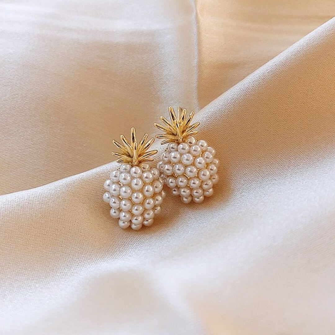 Gold Pineapple Pearl Statement Earrings - Diane Jewelry