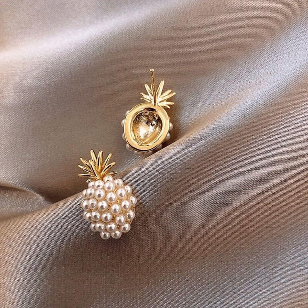 Gold Pineapple Pearl Statement Earrings - Diane Jewelry
