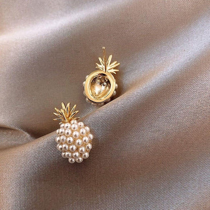 Gold Pineapple Pearl Statement Earrings - Diane Jewelry