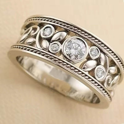 Vintage Leaf Silver Band Ring - Diane Jewelry