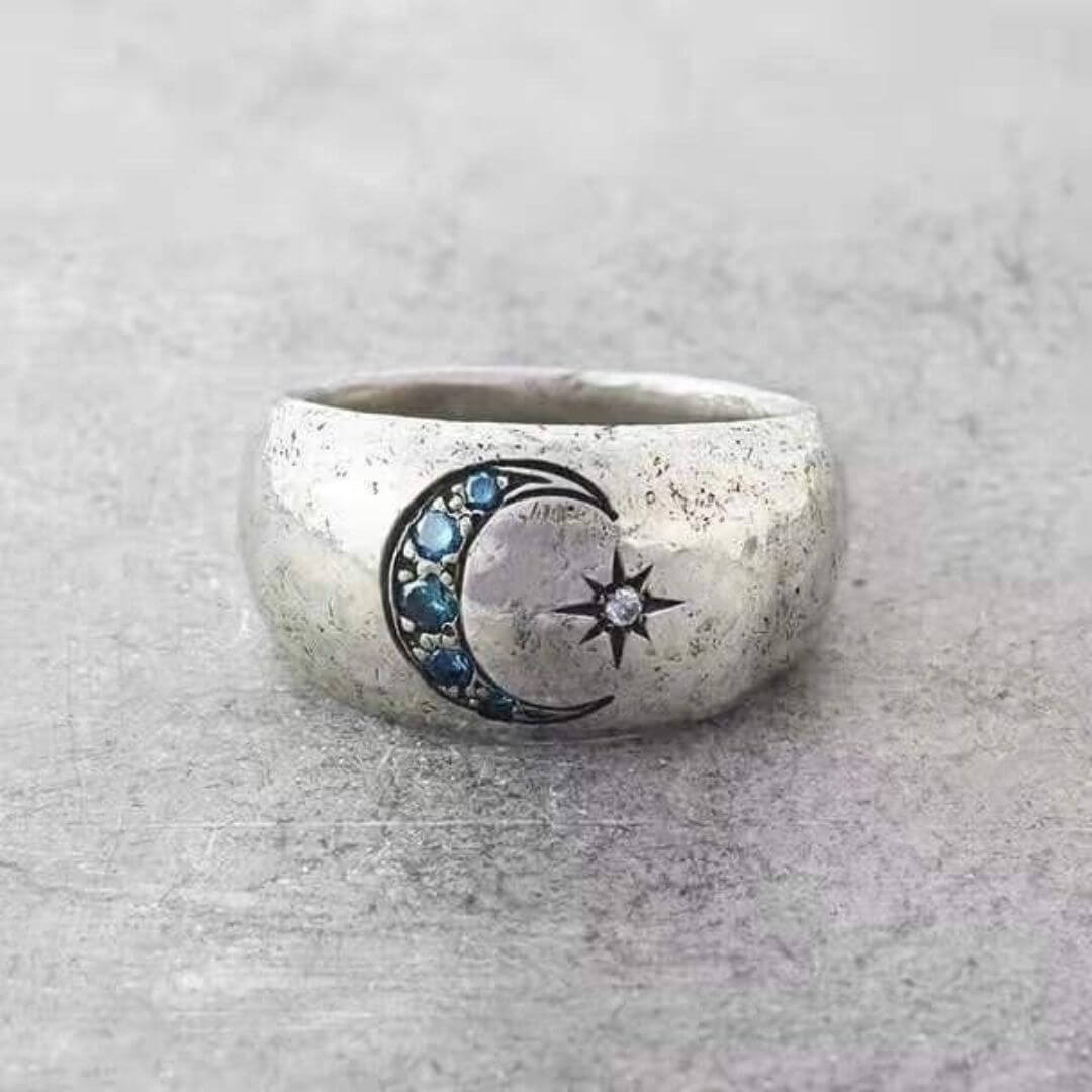 Celestial Moon Star Silver Ring - Diane Jewelry