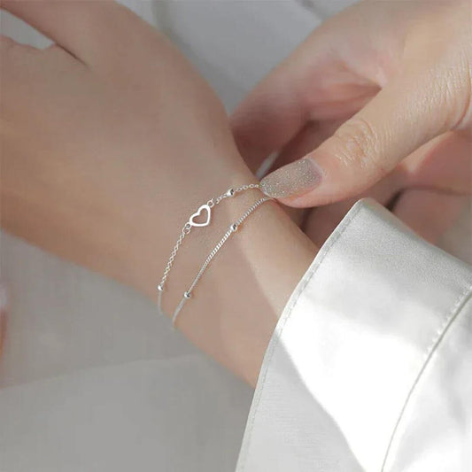 Dainty Silver Heart Chain Bracelet - Diane Jewelry