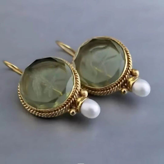 Green Pearl Round Drop Earrings - Diane Jewelry