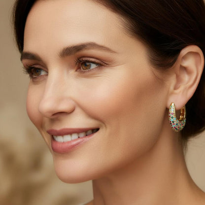 Gold Multicolor Crystal Hoop Earrings Emma & Noah Jewelry