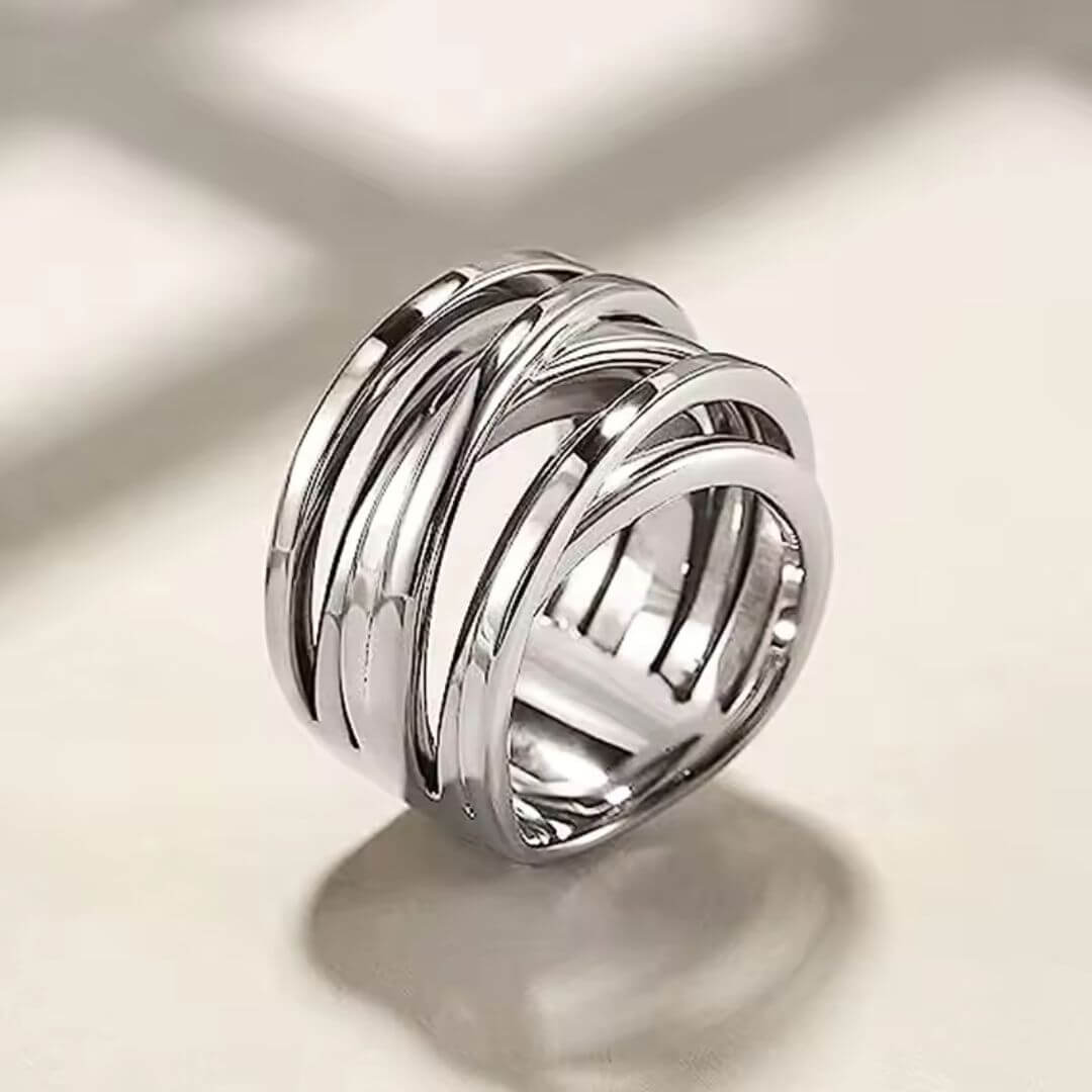 Silver Geometric Wide Band Ring - Diane Jewelry