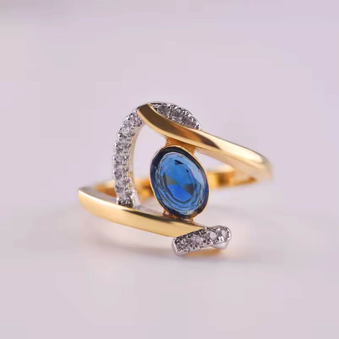 Gold Marquise Blue Statement Ring - Diane Jewelry