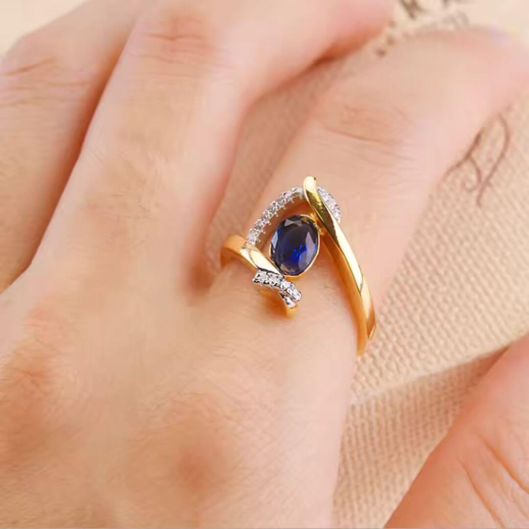 Gold Marquise Blue Statement Ring - Diane Jewelry