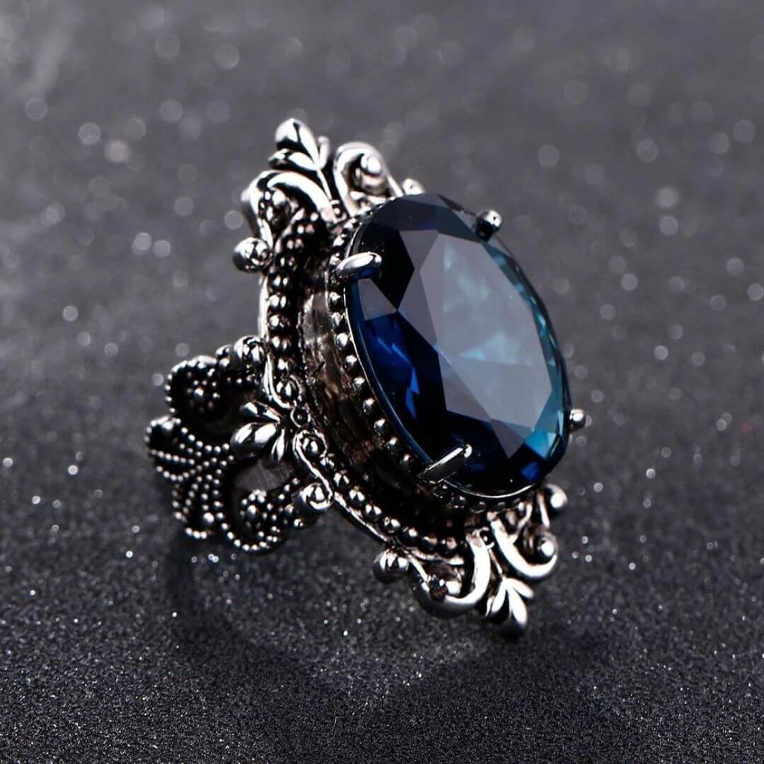 Vintage Gothic Blue Statement Ring - Diane Jewelry