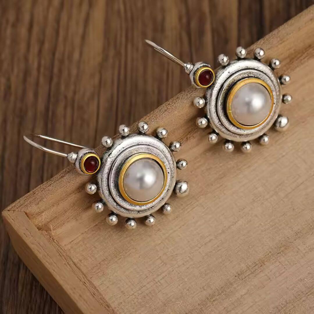 Boho Sunburst Pearl Drop Earrings - Diane Jewelry