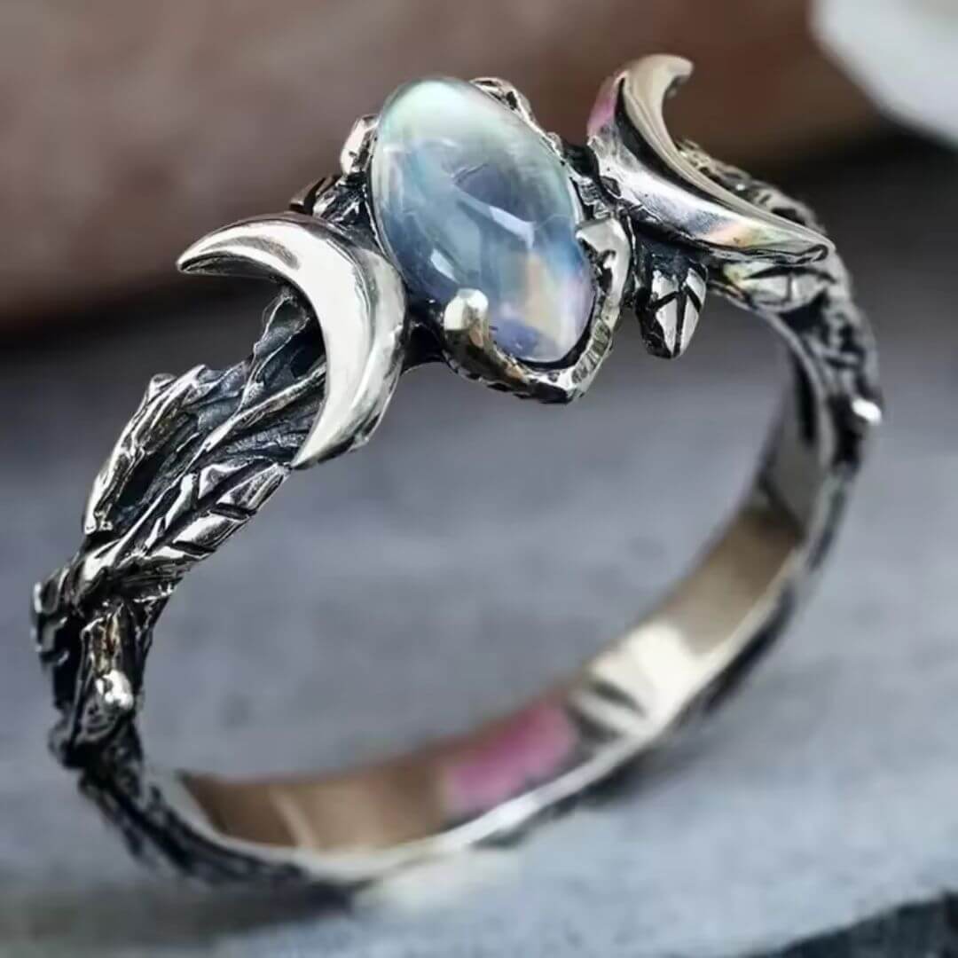 Silver Crescent Moonstone Ring - Diane Jewelry