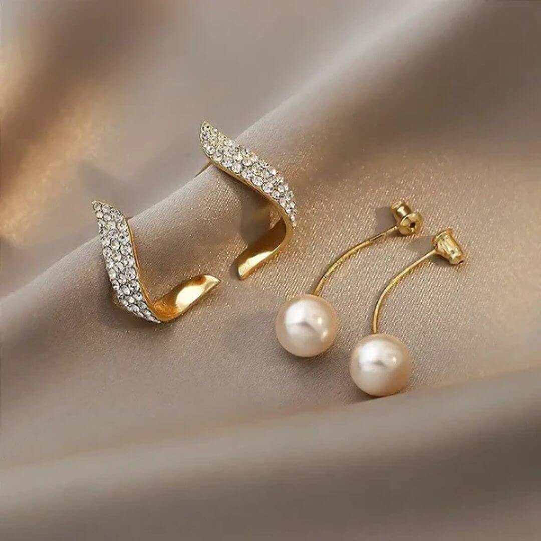 Gold Crystal Pearl Drop Earrings - Diane Jewelry