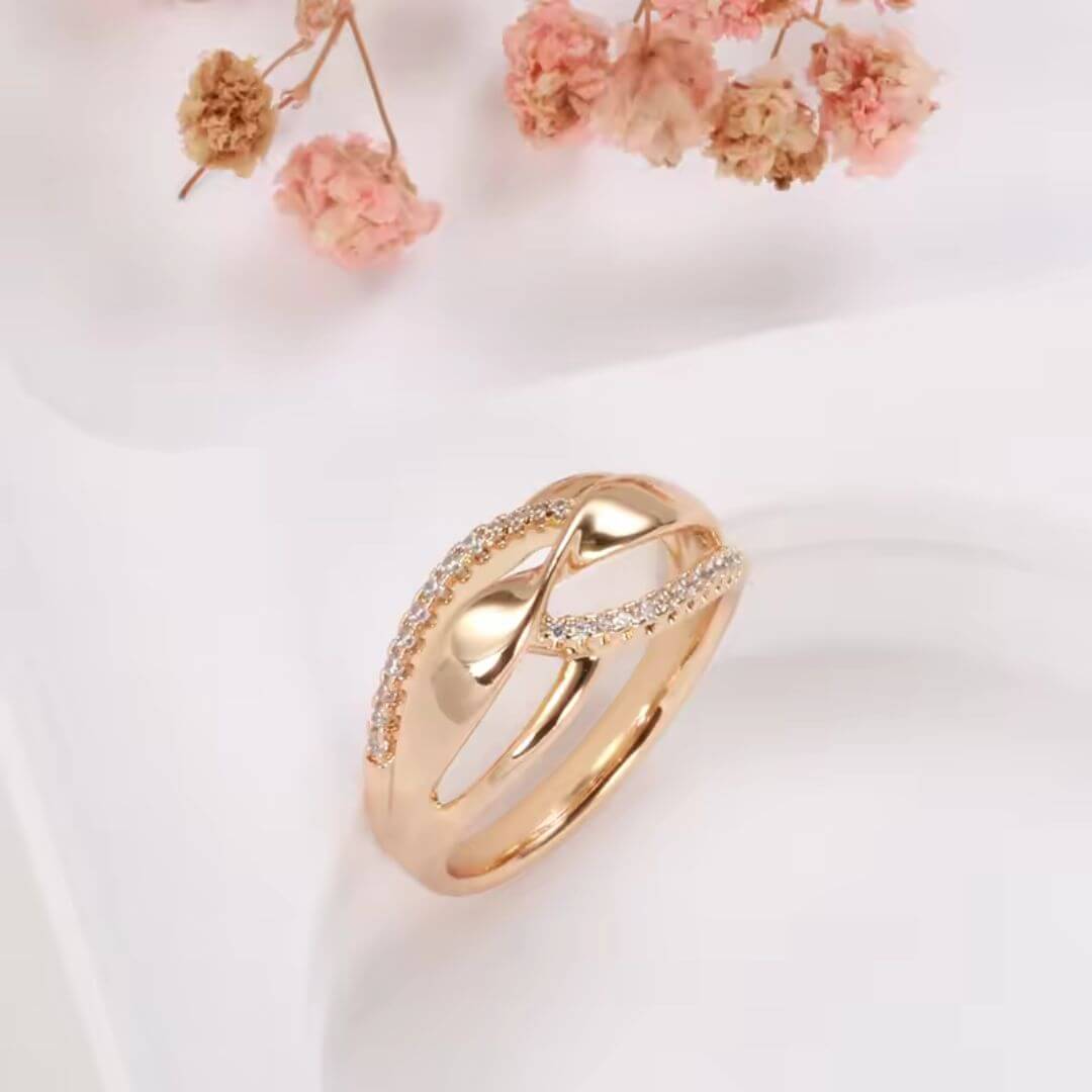 Gold Crossover Crystal Band Ring - Diane Jewelry