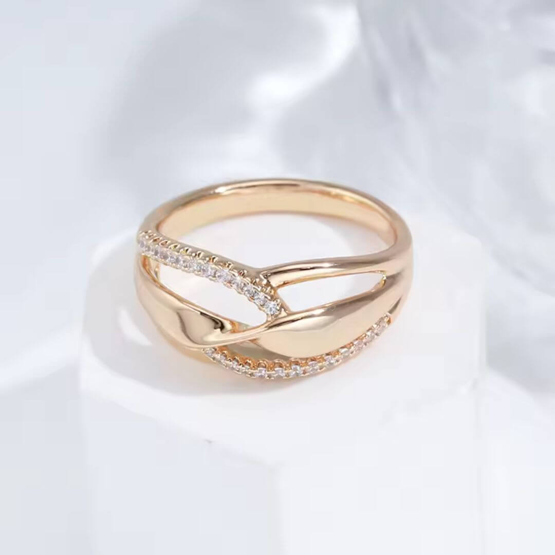 Gold Crossover Crystal Band Ring - Diane Jewelry