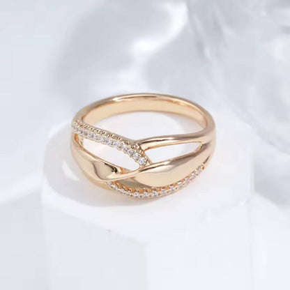Gold Crossover Crystal Band Ring - Diane Jewelry