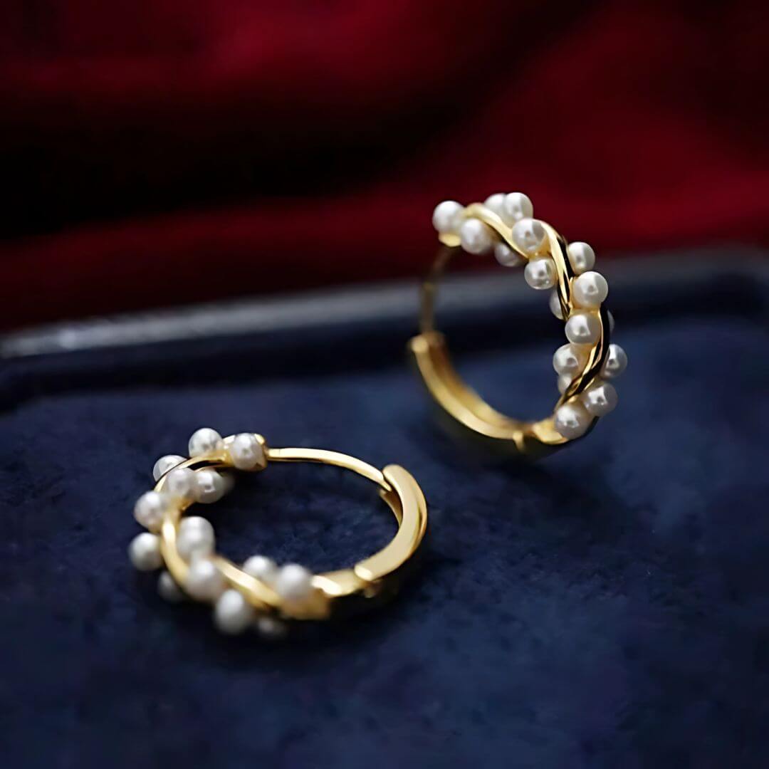 Pearl Gold Hoop Earrings - Diane Jewelry