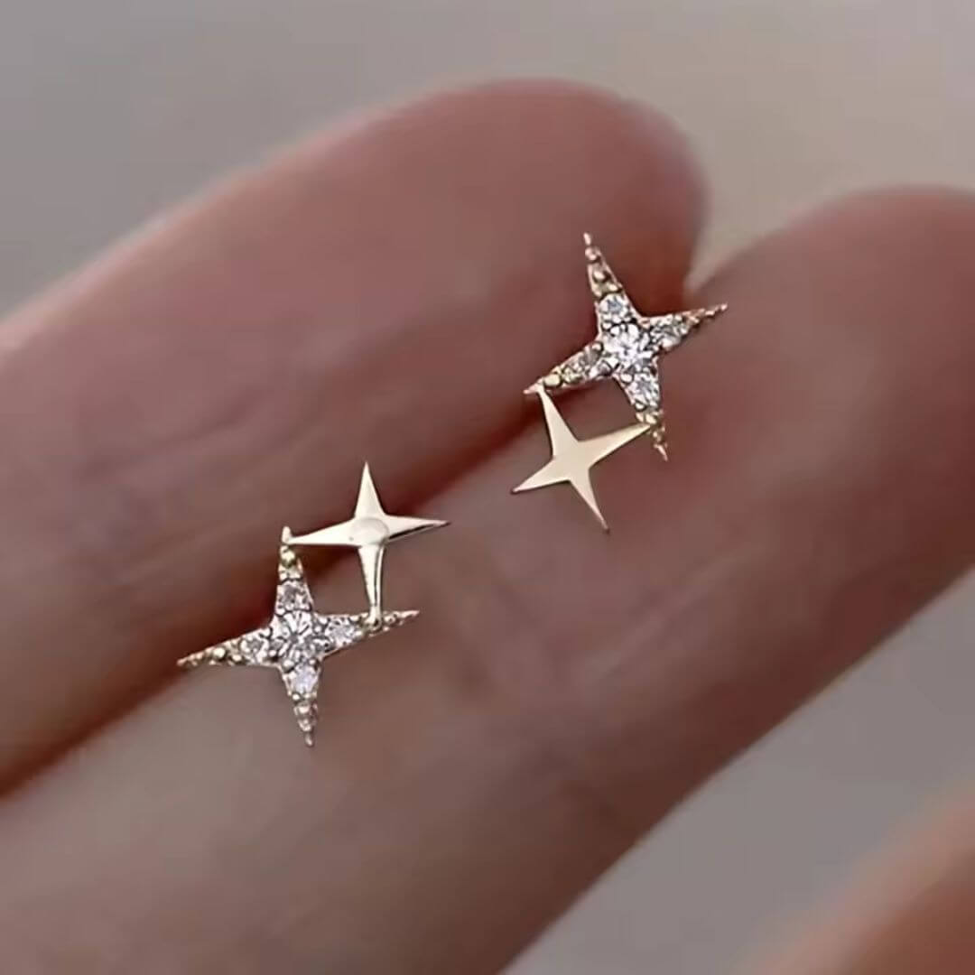 Gold Star Crystal Studs Earrings - Diane Jewelry