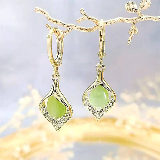 Green Crystal Teardrop Dangle Earrings - Diane Jewelry