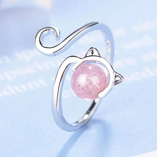 Pink Crystal Adjustable Cat Ring - Diane Jewelry