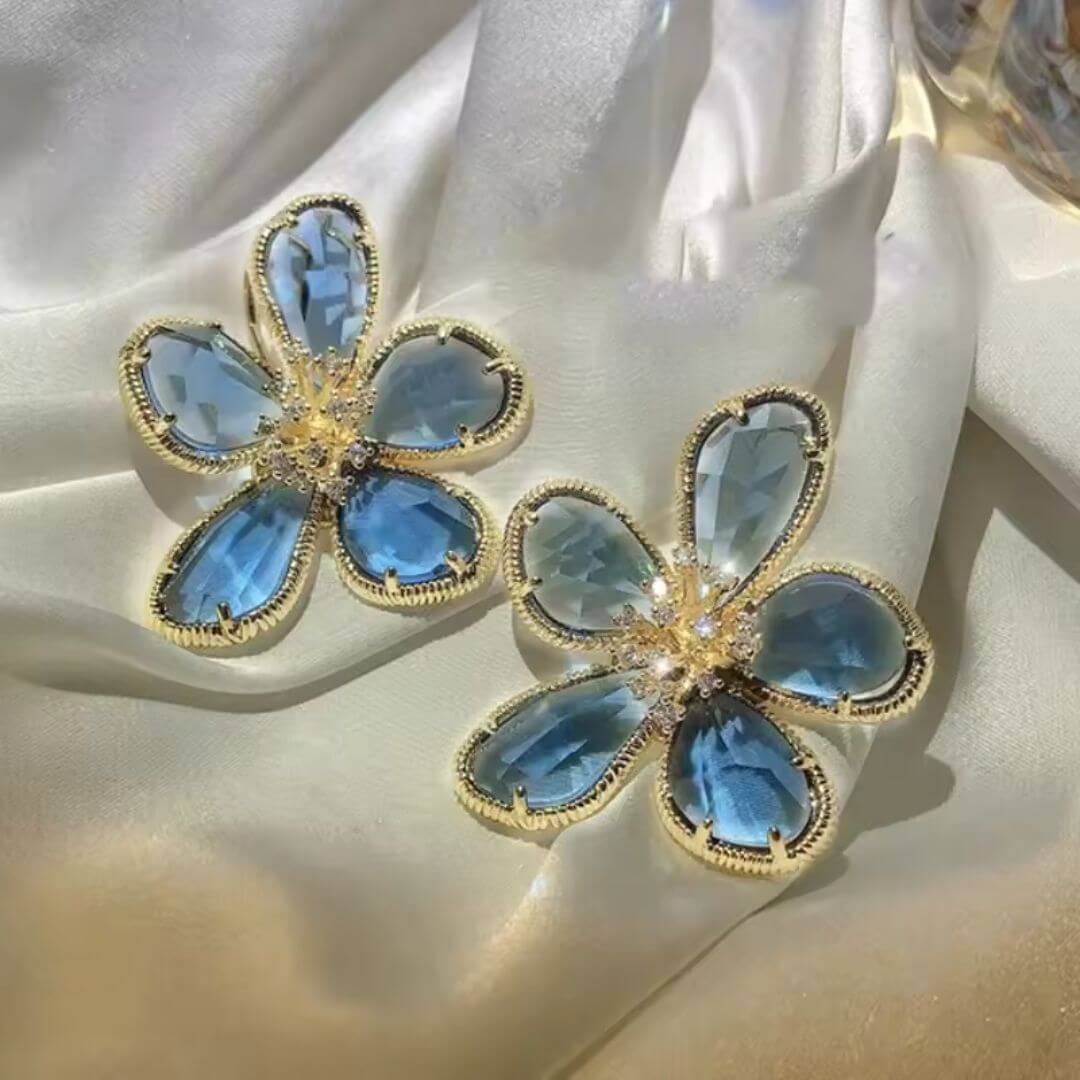 Crystal Flower Gold Statement Earrings - Diane Jewelry