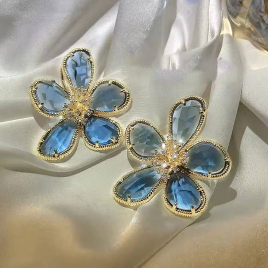Crystal Flower Gold Statement Earrings - Diane Jewelry