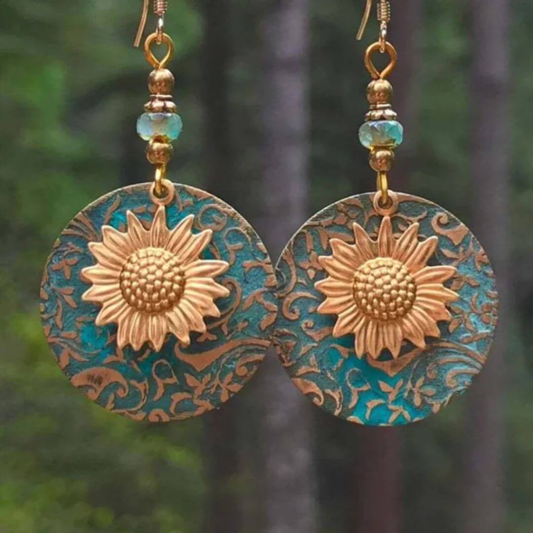 Boho Sunflower Turquoise Dangle Earrings - Diane Jewelry