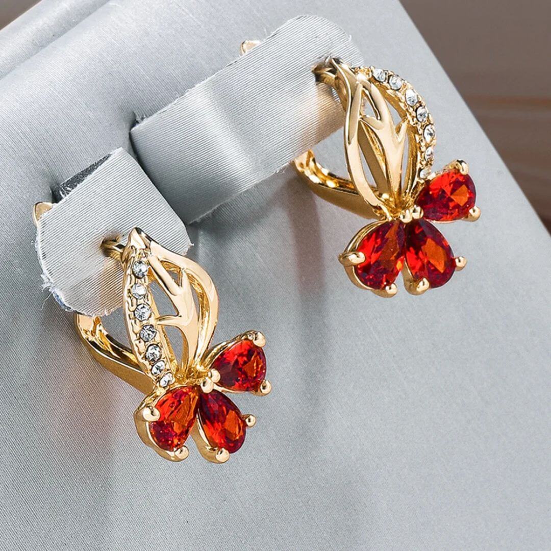 Red Butterfly Gold Crystal Earrings - Diane Jewelry