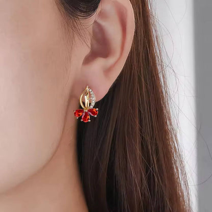 Red Butterfly Gold Crystal Earrings - Diane Jewelry