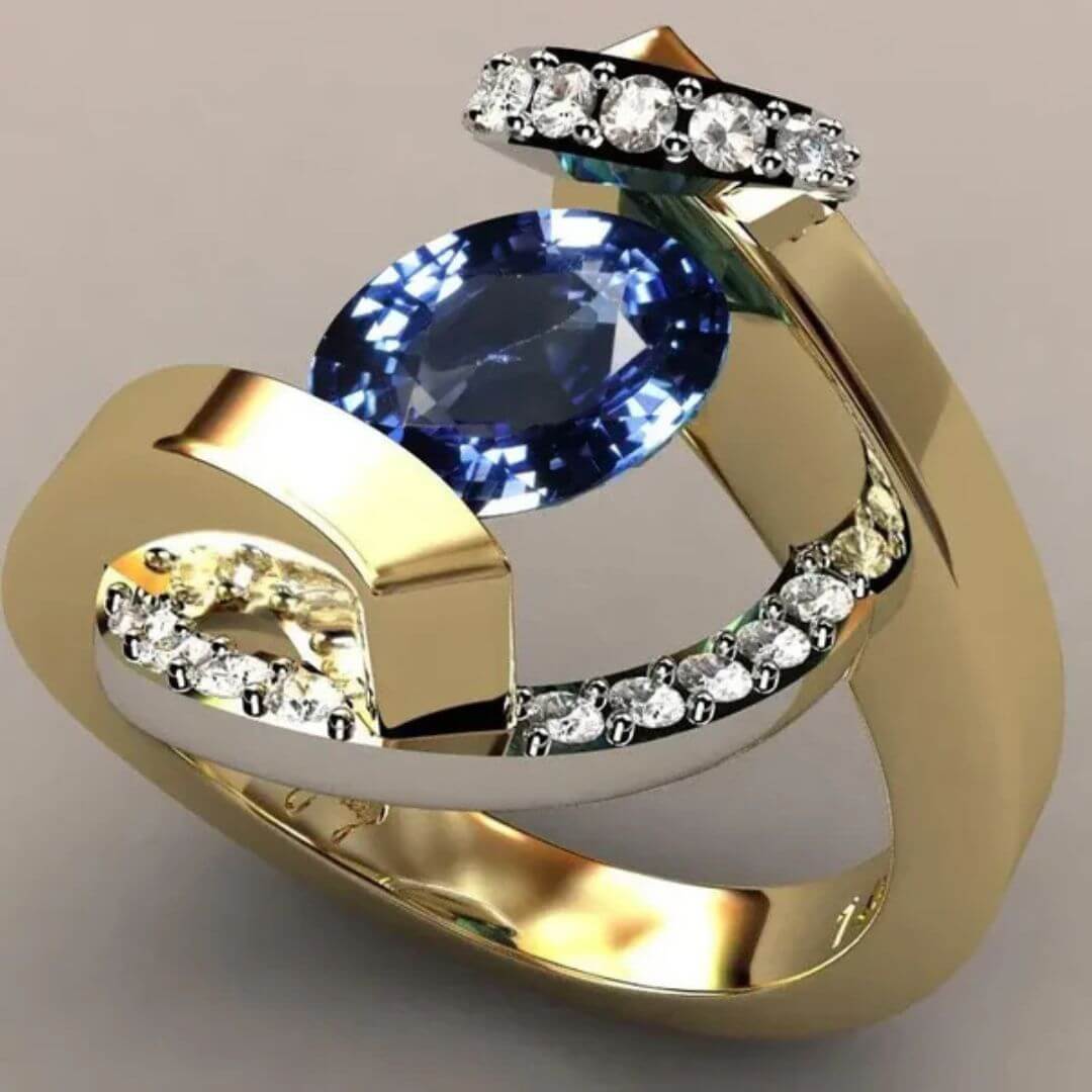 Gold Blue Sapphire Statement Ring - Diane Jewelry